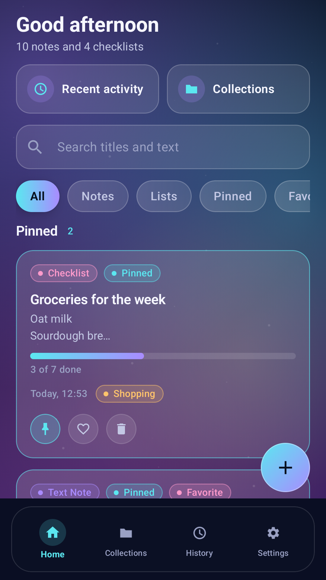 BrightNote home screen